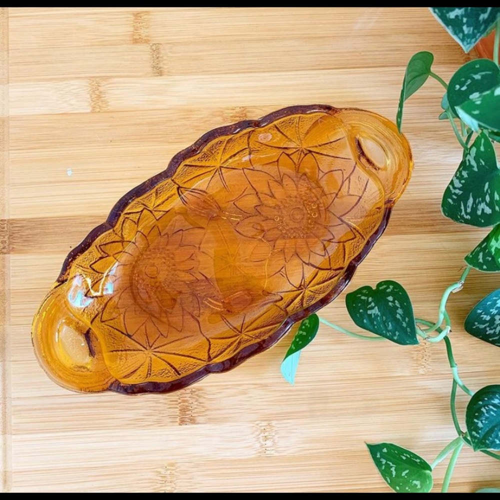 Floral Amber Glass Dish